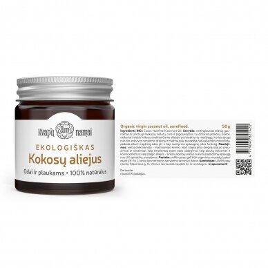 Kokosų aliejus, šviežių riešutų, nerafinuotas, ekologiškas 90g 1